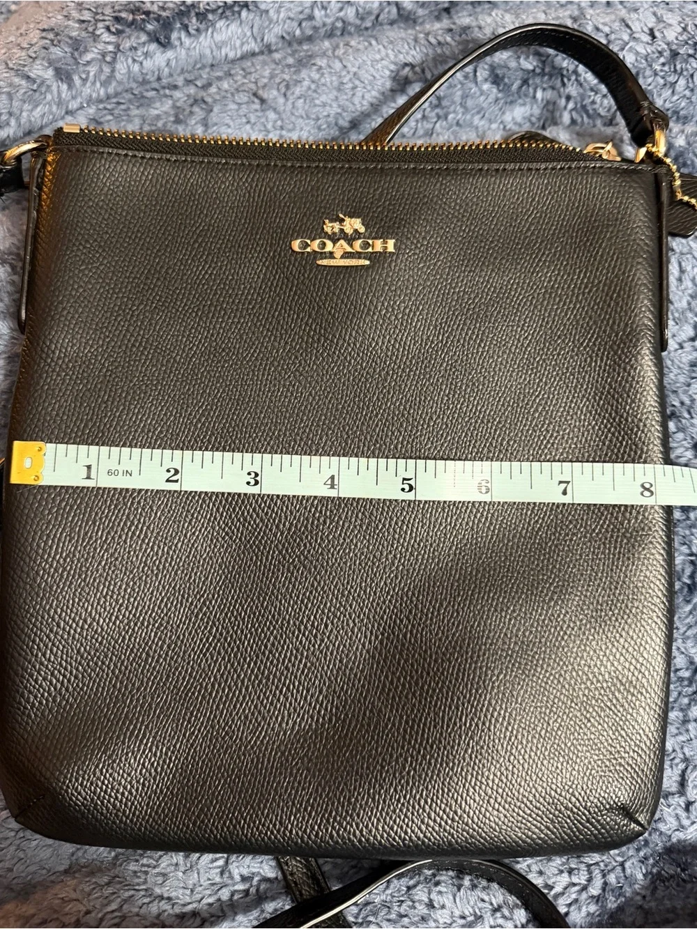COACH Black Pebbled Leather Messenger Crossbody with Gold Logo